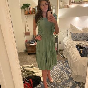 Green, ruffled midi dress